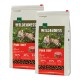 Zwei Beutel "Wilderness Senior Pure Beef" Katzenfutter, mit einer getigerten Katze auf der Verpackung, mit 60 % Rindfleisch und 40 % anderen Zutaten.
