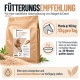 Produktetikett für REAVET Flohsamen Schalen, zeigt ein Pferd und einen Holzlöffel. Enthält Fütterungsempfehlungen, Nährstoffinformationen und Recyclingdetails.