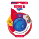 Blaues KONG Gyro Leckerli-Spender-Spielzeug in roter Verpackung mit Aufschriften 'Spin Me' und 'Dispenses Food & Treats'.