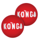 Zwei glänzende rote KONG-Hundebälle mit weißem KONG-Logo.