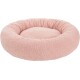 Rundes rosa Plüsch-Haustierbett mit erhöhten Rändern, weich und gemütlich für kleine Hunde oder Katzen.