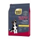 Sac de nourriture pour chiens Select Gold Medium Junior, adapté aux chiens de 11 à 25 kg, de moins de 12 mois. Présente une image de chien et une étiquette "Huhn" (poulet).