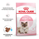 Royal Canin Mother & Babycat Trockenfutterverpackung für Katzen, mit einer Mutterkatze und einem Kätzchen, mit Text, der auf Gesundheitsunterstützung und Rehydrierung hinweist.