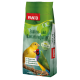 PANTO Exoten- und Kanarienfutter-Tüte mit einem gelben Kanarienvogel und einem bunten Fink, die die Vitamine A, D, E und Mineralien hervorhebt.