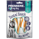 Dental Snack Mini Wraps für Hunde, mit Hühnergeschmack, in einer 95g Verpackung. Enthält Symbole für Zahnpflege und Kaustärke.