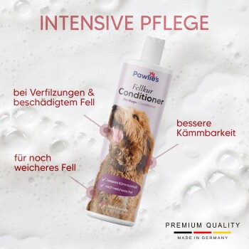 Eine Person, die sanft einen Golden Retriever streichelt, während sie eine Uhr trägt, mit dem Text "Mehr Glanz, mehr Geschmeidigkeit" sichtbar darunter.
