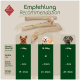 Bild, das ein Empfehlungsschema für Hundekaugrößen basierend auf dem Gewicht zeigt, mit drei Hunden und drei Größenkategorien: S, M, L.