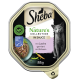 Sheba Nature's Collection Katzenfutter in Sauce, mit Lachs und Erbsen, 85g Verpackung mit einem Logo für nachhaltige Meeresfrüchtezertifizierung.