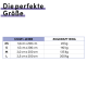 Tabelle mit Größen und Festigkeitsbewertungen für eine Mehrfachleine, mit Größen von XS bis L und entsprechenden Gewichtslimits in kg.