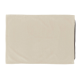 Eine weiche, beige Tierdecke mit einem dunklen Rand, flach auf einem weißen Hintergrund ausgelegt.