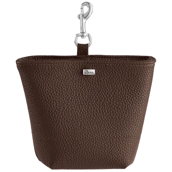 Braunes, genarbtes Leder-Zubehörtäschchen mit silbernem Drehclip und Metalllogo 'HUNTER'.