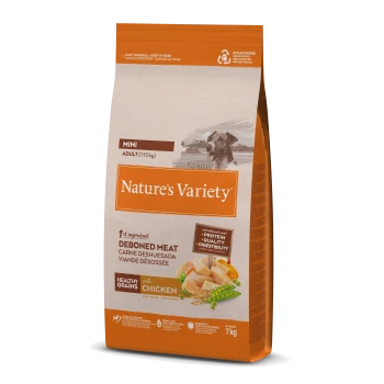 Nature's Variety Mini Adult hondenvoer zak, 7 kg, ontbeend vlees met kip, gezonde granen, eiwitten, kwaliteit, verteerbaarheid.