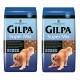 Zwei Säcke Gilpa Super Mix Hundefutter mit einem Golden Retriever auf der Vorderseite, das eine verbesserte Formel mit Fischölen hervorhebt.