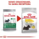 Porównanie opakowań karmy dla psów Royal Canin Dermacomfort, z "Formułą Zredukowanej Alergii" dla małych psów, z nowym wzornictwem.