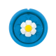 Bol d'eau pour animal bleu avec un centre en forme de fleur, comportant des pétales blancs et un centre jaune, conçu pour une boisson ludique.