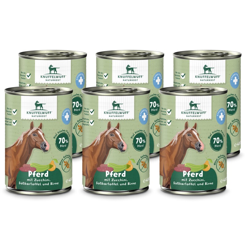 Knuffelwuff Nassfutter Pferd pur mit Zucchini, Süßkartoffel & Birne 6 x 400g