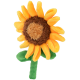 Ein Plüsch-Sonnenblumen-Spielzeug mit leuchtend gelben Blütenblättern, einem braunen Zentrum und einem grünen Stiel, ideal für Haustiere zum Spielen.