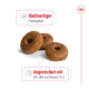 Drei braune, donutförmige Haustierleckerlis mit Text, der hochwertiges Protein und Anreicherung mit EPA, DHA und den Vitaminen C & E hervorhebt.