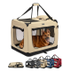 Tragetasche für Haustiere in Beige mit Netzfenstern, mit einem weichen Innenraum und Tragegriffen, präsentiert mit verschiedenen Farboptionen.