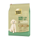 Torba karmy dla psów Select Gold Mini Adult, 5-10 kg, dla wrażliwych psów, z białym pudlem, z tekstem podkreślającym składniki jagnięce i ryżowe.