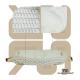 Ein weißes, gewebtes Haustierbett mit einem plüschigen Kissen, das Nahaufnahmen der Textur des Stoffes und der Füllung zeigt, mit der Marke 'ROHRSCHNEIDER®' versehen.