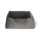 Lit pour animaux gris avec un intérieur doux et moelleux et des côtés bas pour un accès facile, conçu pour le confort et la détente.