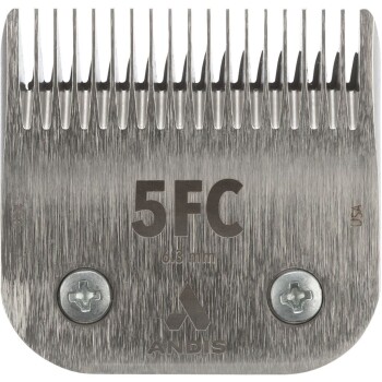 Andis 5FC Haarschneiderklinge, aus rostfreiem Stahl mit 5FC und 3/8" (9,5 mm) Markierungen, mit einer glatten Schneidekante und zwei Schrauben.
