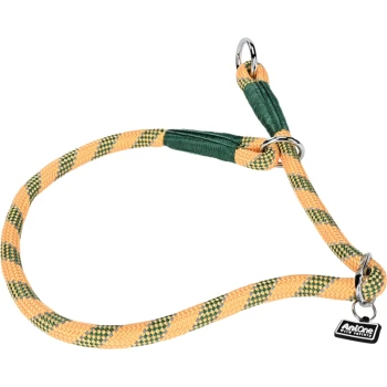 A colorful dog leash featuring a braided design in yellow and green, with metal rings and a tag labeled "Anitone Pet Products."