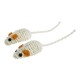 Two small, white, woven toy mice with orange ears and black eyes, designed for pet play.