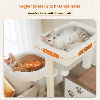 Orange getigerte Katze liegt auf einer großen Hängematte mit Stahlrahmen und ultraweichem Plüsch, Maße 41 cm mal 48 cm.