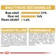 Huisdierenvoeding verpakking met voedingsanalyse: 21% ruw eiwit, 16% ruw vet, 1,4% ruw vezel. Ingrediënten en additieven vermeld.