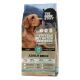 The Good Stuff Beutel mit Hundefutter für erwachsene Hunde, Porträt eines braunen Labradors, Text 'Füttern mit gutem Gewissen' und 'Adult Dogs', Lamm-Rezeptur.