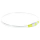 Ein klarer, flexibler Haustierhalsband mit gelbem Akzent und einem weißen Knopf zur Aktivierung, entworfen für Sichtbarkeit und Sicherheit.