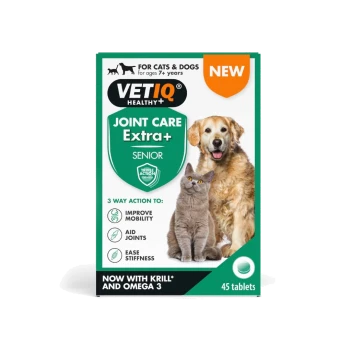 VetIQ Healthy+ Joint Care Extra+ Senior tablets for cats and dogs 7+ years, improves mobility, aids joints, eases stiffness, 45 tablets.