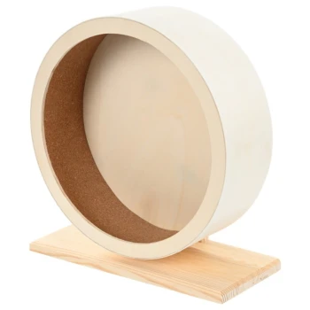 Laufrad mit Kork L Holz-Übungsrad für Haustiere, mit einem glatten, runden Design und einem Kork-Innenraum, montiert auf einer stabilen Holzbasis.