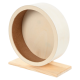 Holz-Übungsrad für Haustiere, mit einem glatten, runden Design und einem Kork-Innenraum, montiert auf einer stabilen Holzbasis.