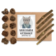 Katzenminze Matatabi Set mit getrockneten Matatabi-Stäbchen und Katzenminzebällen, mit einem Etikett mit der Aufschrift 'Kater Kasimir.'