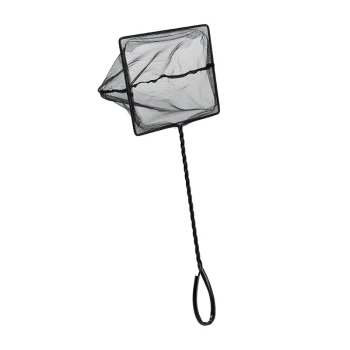 Fischfangnetz grob schwarz 13 cm, 16 cm Schwarzes Fischernetz mit einem quadratischen Rahmen und einem gedrehten Griff, entworfen zum Fangen von Fischen oder aquatischen Haustieren.