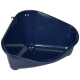 Navy blue triangular pet litter box with a smooth interior and a rounded base, designed for easy cleaning.