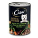 Cesar 'Natural Goodness' 400 g hondenvoerblik met afbeelding van een Westie; etiket 'Reich an Lamm' met wortels, aardappelen en spinazie.