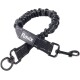 Schwarze Bungee-Hundeleine mit reflektierenden Nähten und einem Metallclip, beschriftet mit "Floxik."