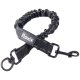 Schwarze Bungee-Hundeleine mit reflektierenden Nähten und einem Metallclip, beschriftet mit "Floxik."