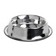 Stainless steel pet food bowl with a shiny finish and a rubber base to prevent slipping.