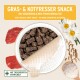 Gras- & Kotfresser Snack in einer Dose, mit dunklen, knusprigen Leckereien, mit Text, der gegen Gras- & Kot-Snacken wirbt.