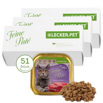 Lecker.Pet Emily's Feine Paté Reich an Rind Katzenfutter Nassfutter Vollnahrung 51x100 g