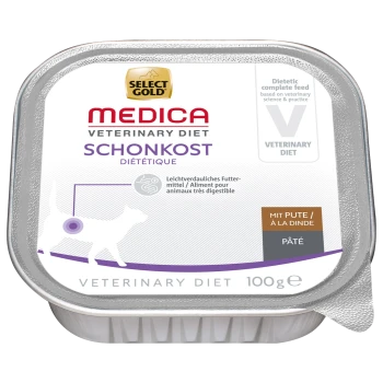 Pâté Schonkost de Gold Medica pour chats, 100g, étiqueté comme aliment complet diététique avec de la dinde.
