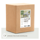 Kartonbox, beschriftet mit "Futter Haus für Gartenvögel" mit Bildern von Vögeln, mit Lieferinformationen und umweltfreundlichen Symbolen.