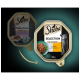 Emballage de nourriture pour chat Sheba présentant "Sélection en Sauce" avec du bœuf et de la dinde, montrant un chat et un plat de nourriture, taille 85g.