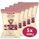 Fünf Tüten DIBO Kopffleisch, ein ausgewogenes und gesundes Hundefutter, jede mit 2000 g gemischtem Kopf-Fleisch, mit Nährwertangaben.