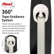 Flexi 360° Tape Guidance System for pet leashes, featuring a close-up of the tape mechanism and text explaining its jam-free design.